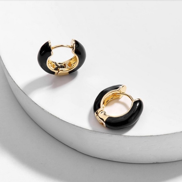 Mini Hoop Earrings Cuffs Enamel Color block - Picture 2 of 3